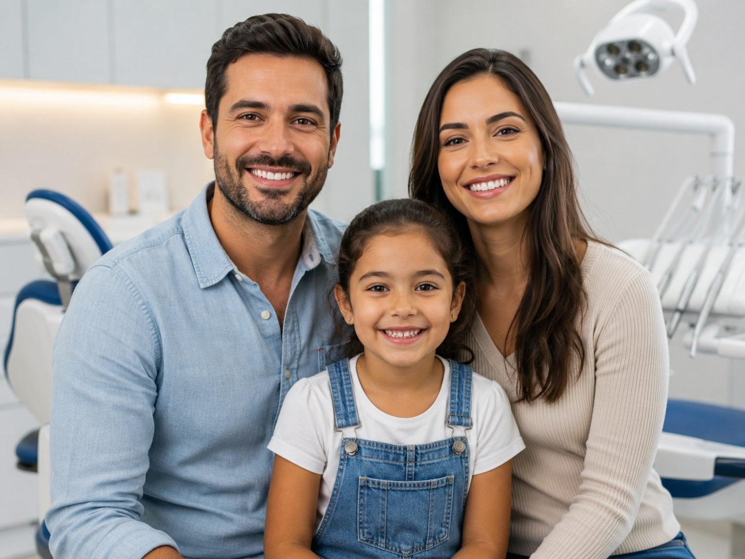 Família sorrindo na Clínica Dentária Central em Cambé